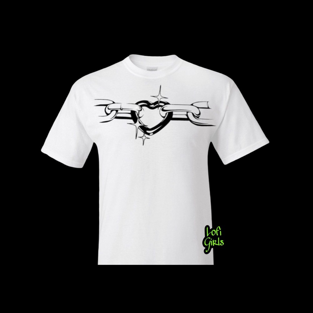 Love Locked Down Graffiti Heart Chain Custom Hand Crafted Vinyl Lofi Girls Shirt